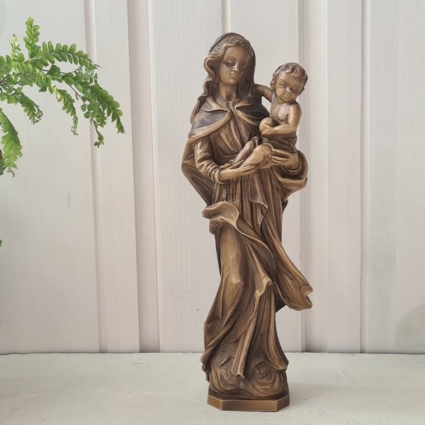 Madonna mit Kind Statue H28,5cm Vintage Skulptur Figur Mutter Jesus Heiligenfigur Kunst Glauben Kirche Religion