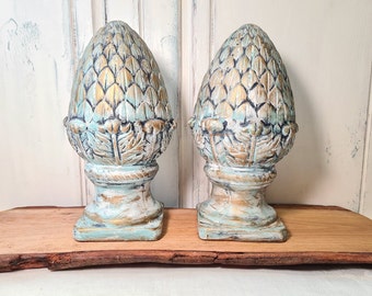 Pair of Decorative Artichoke H-31 cm Ceramic Figure Statue Sculpture Hand Painted