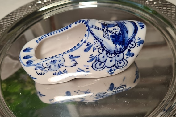 Ashtray EH Ceramic Delft Blue Hand Painted Schuch Clog Windmill Vintage Made  in Holland 