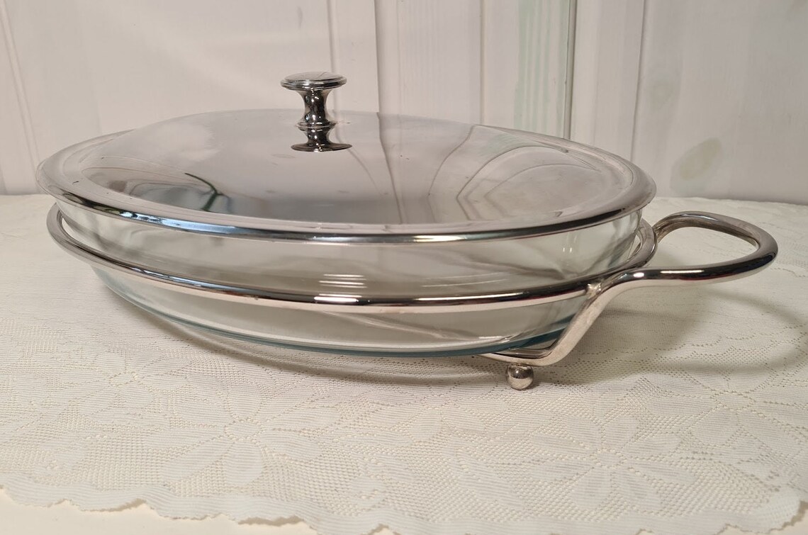 Marinex Brazil Casserole Dish Glass Oval With Lid Silver Etsy