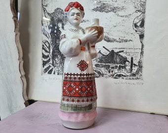 Vintage Italian Wine Bottle 1970s Ceramic Rarity Hand Painted Decanter Carafe Figurine Sculpture