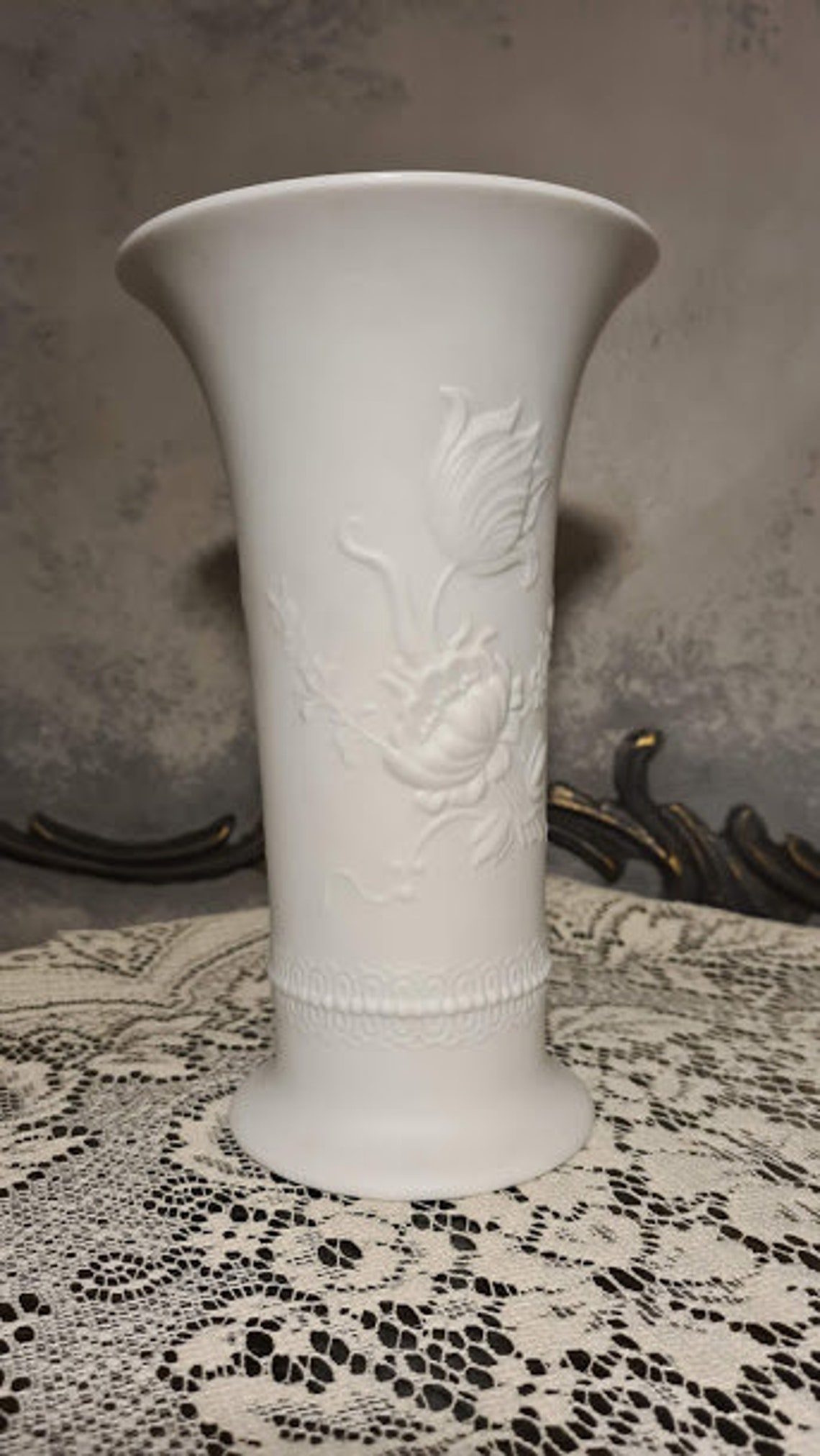 AK Kaiser Biscuit Porcelain Vase 384/20 Flower Relief Bisquit Etsy
