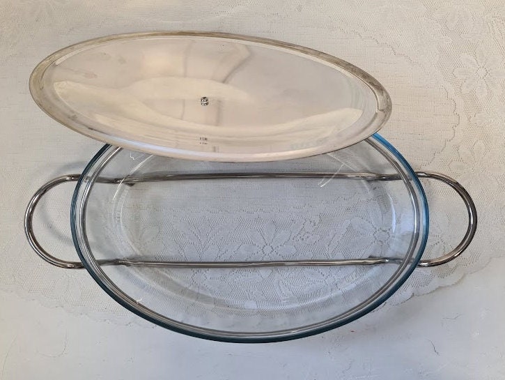Marinex Brazil Casserole Dish Glass Oval With Lid Silver Etsy