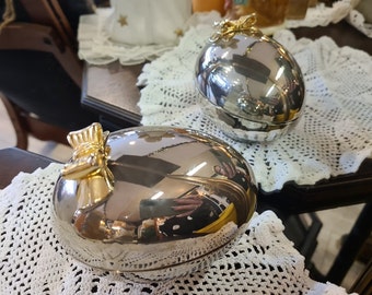 Silver plated box with lid bow gold plated egg shape jewelry box ring box home decoration