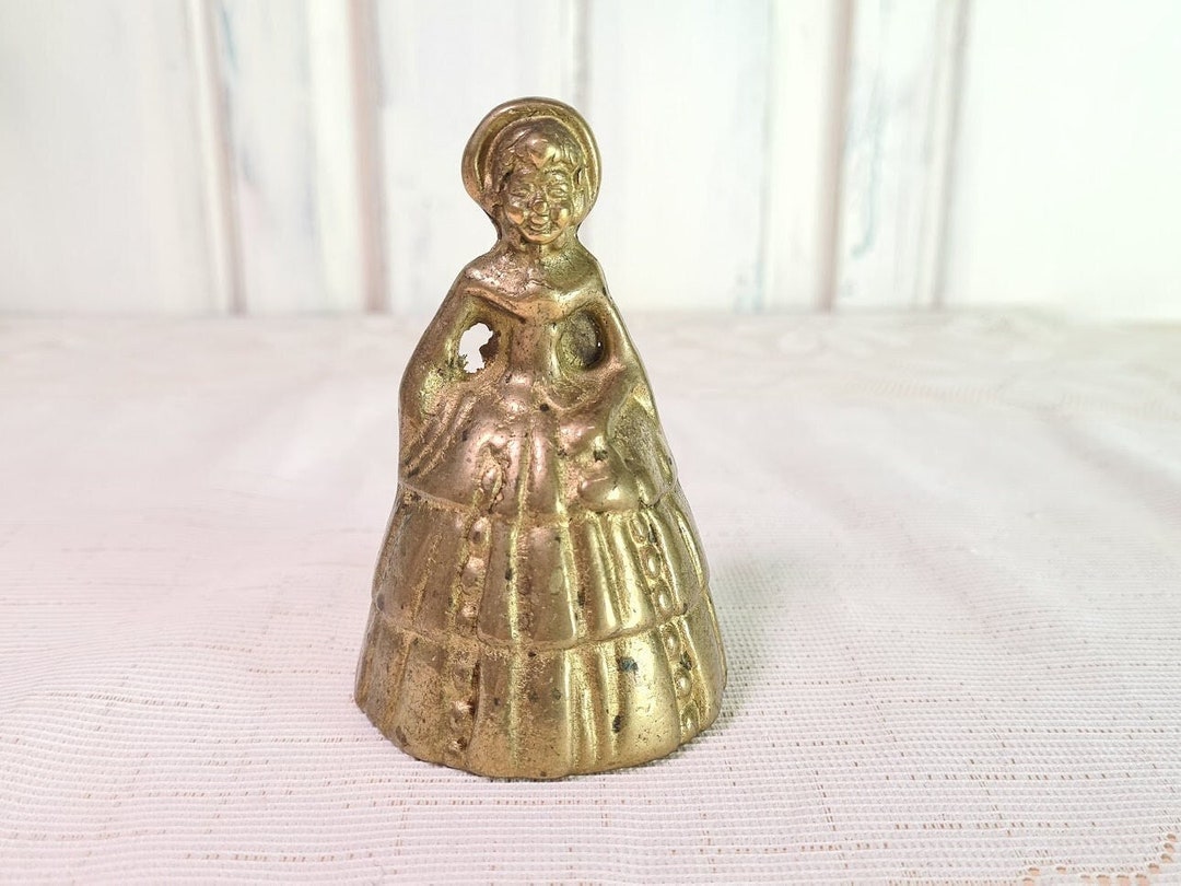 Vintage Brass Hand Bell Victorian Lady Figurine Table Bell Handbell