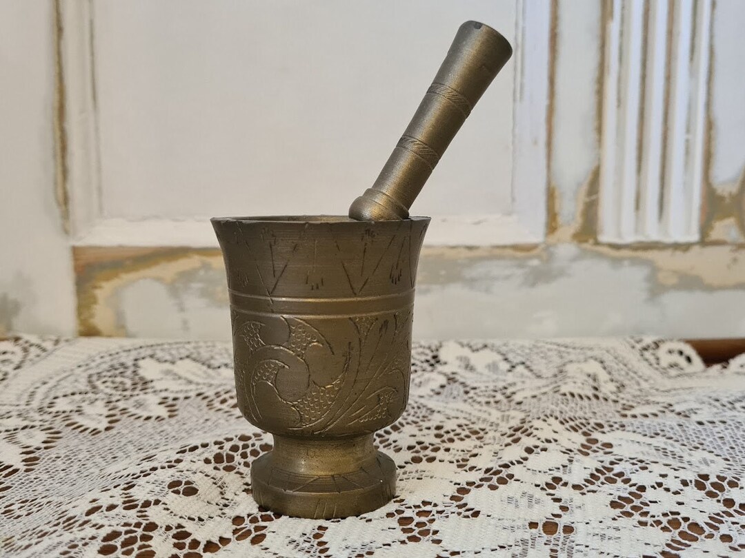 Vintage Mörser mit Stößel Massiv Messing Küchendeko Küchenmörser ...
