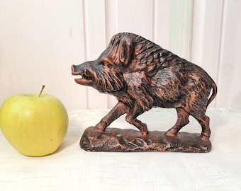 Wild Boar Figure Cast Aluminum Copper Plated Animal Sculpture Animal Figure Vintage Hunter Gift