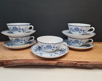 5x Seltmann Weiden service à thé décor ''Doris'' service de place en porcelaine bleue bavaroise soucoupe de tasse à thé de collection