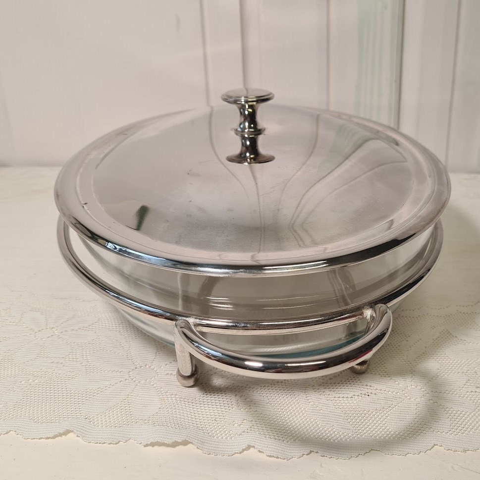 Marinex Brazil Casserole Dish Glass Oval With Lid Silver Etsy