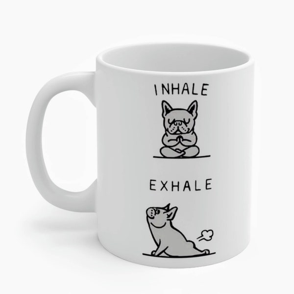 Funny French Bulldog Yoga Coffee Mug, Frenchie Mom Gift