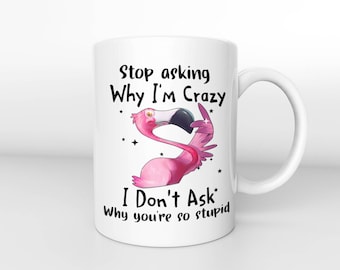 Flamingo Stop Asking Why I'm Crazy I Don't Ask Why You're So Stupid mug, Funny Flamingo mug, Flamingo Lover mug, Flamingo Gift mug