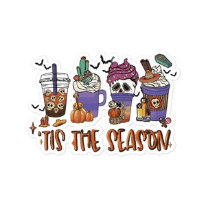 Spooky Coffee Cups and Sugar Skulls Halloween Sticker, Halloween Sticker, Mexican Skull Sticker,Spooky Sticker, Trick or treat Sticker