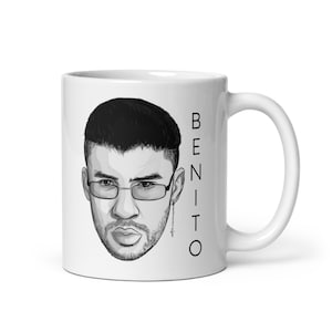 Caneca de café preta e branca Bad Bunny, Benito, Caneca de café Bad Bunny, Caneca Conejo Malo, Caneca Un verano sin ti latte, Presente Bad Bunny