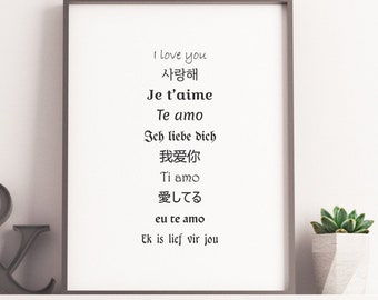 Different languages of "I Love You", Digital Download, Typography wall art, Love expression for home decor, Printable wall art