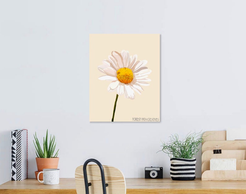 quirky prints modern minimalism print flower whimsical art home wall decor Daisy nature floral poster botanical artwork pretty art