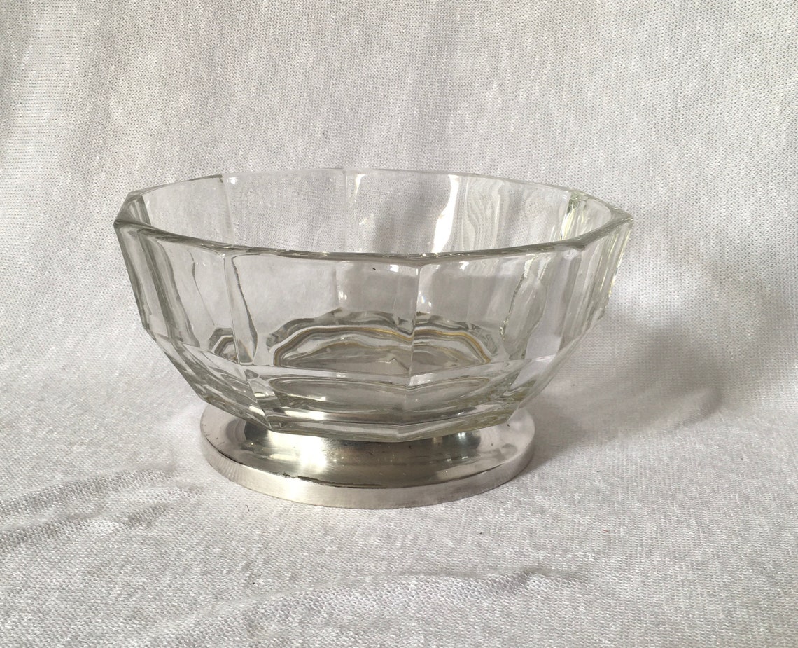 Vintage Silver Based Glass Salad Bowl Etsy