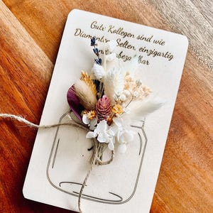 Carte en bois/bouquet de fleurs séchées/anniversaire/collègue/mariage/cadeau/carte cadeau