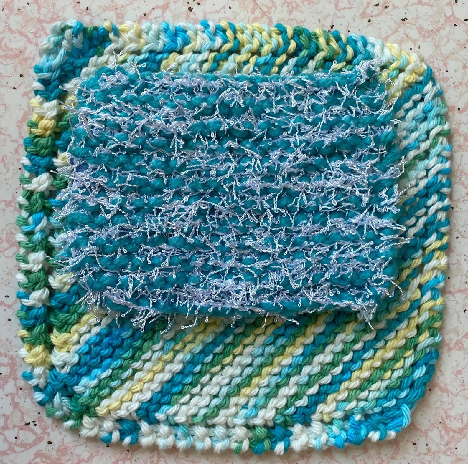 Dishcloth & Scrubby SET of 2. Handmade Knit, 100 Cotton. More Colors