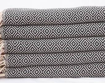 Black Turkish Cotton Towel: 40x70 Diamond Weave Peshtemal