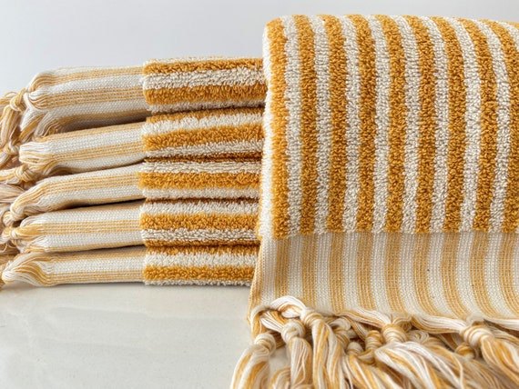 Home Cotton, Striped Hand Towel Set 13 X 30 Inches Decorative Luxury Hand  Towels (set Of 3 Yellow Pink Blue)