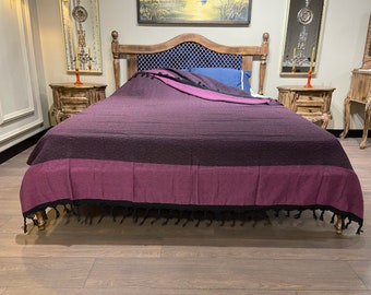 Handwoven Turkish Cotton Bedspread 79x98, Bohemian Sofa Throw