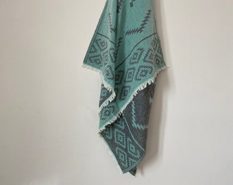 Sand Free Turkish Beach Towel: Boho Green Cotton Peshtemal