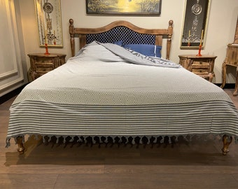 White Turkish Cotton Throw Blanket, Beach Cover, Sofa Blanket (79x102)