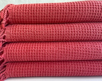 Waffle Turkish Towel, Red Stone Washed Towel, Organic Bath Towel, Pool Towel, 33x67 Sand Free Beach Towel, Wedding Towel, Bridesmaid Towel