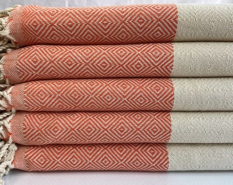 Personalized Orange Turkish Towel: Sand Free Beach or Bath