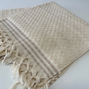 Biologische badhanddoek 36x70, beige Turkse handdoek, zachte handdoek, strandlaken, baddecorhanddoek, gepersonaliseerde handdoek, zwembadhanddoek, groothandelhanddoek afbeelding 3