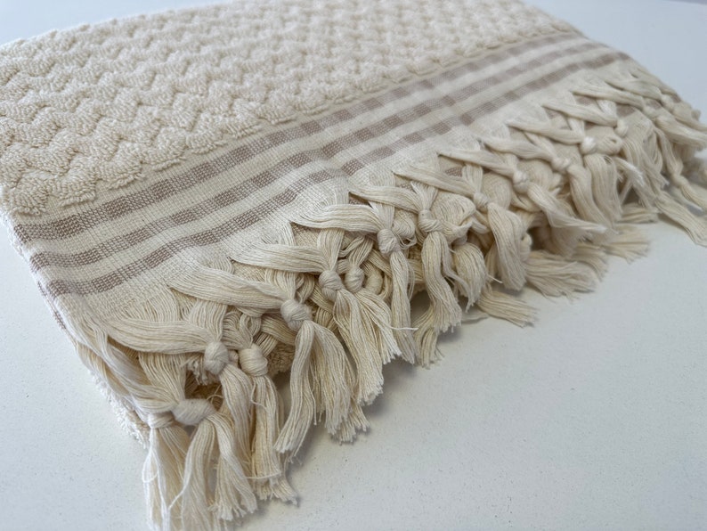 Biologische badhanddoek 36x70, beige Turkse handdoek, zachte handdoek, strandlaken, baddecorhanddoek, gepersonaliseerde handdoek, zwembadhanddoek, groothandelhanddoek afbeelding 5