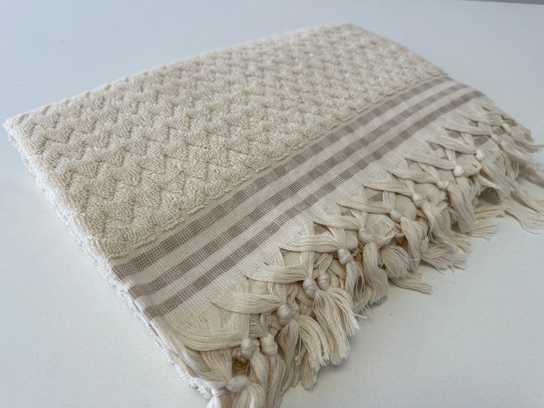 Biologische badhanddoek 36x70, beige Turkse handdoek, zachte handdoek, strandlaken, baddecorhanddoek, gepersonaliseerde handdoek, zwembadhanddoek, groothandelhanddoek afbeelding 2