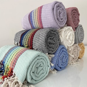 Rainbow Turkish Towel, Personalized Gift, Turkish Beach Towel, Peshtemal Towel, Quick Dry Towel, Sand Free Towel, Wholesale Organic Towel