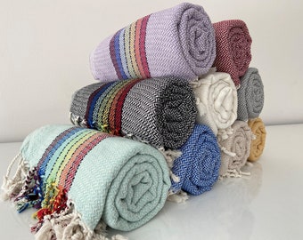 Rainbow Turkish Towel, Personalized Gift, Turkish Beach Towel, Peshtemal Towel, Quick Dry Towel, Sand Free Towel, Wholesale Organic Towel