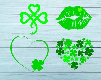 St Patricks Day SVG, Shamrock SVG, Lips svg, Shamrock heart svg, clipart, svg files for silhouette, files for cricut, svg, dxf, eps, png