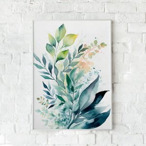Set of 3 Blue and Green Watercolor Leaf Gallery Print home Gift ...