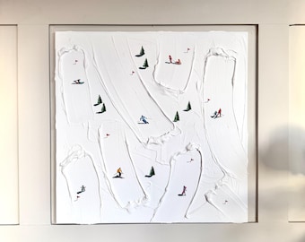 Personalised Textured Ski Sports Snow Mountain Painting on 1.5cm Deep Stretched Canvas