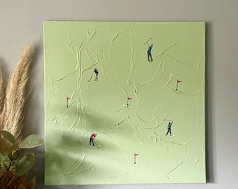 Original Textured Golf Sports Landscape Painting on 1.5cm Deep Stretched Canvas Personal Gift Idea