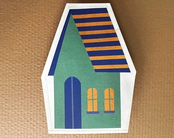 Maison étroite - enveloppe cadeau faite main / boulette en papier (enveloppe cadeau, pochette en papier, pochette porte-bonheur qui sert également de carte de voeux)
