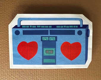 Boom Box - busta regalo fatta a mano/gnocco di carta (busta regalo, sacchetto di carta, busta con soldi fortunati che funge anche da biglietto di auguri)