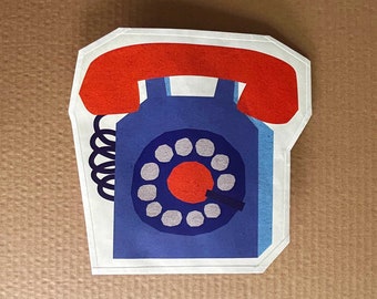 Téléphone bleu - enveloppe cadeau faite main / boulette en papier (enveloppe cadeau, pochette en papier, pochette porte-bonheur qui sert également de carte de voeux)