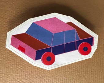 Boxy Car - enveloppe cadeau faite main / boulette en papier (enveloppe cadeau, pochette en papier, enveloppe porte-bonheur qui sert également de carte de voeux)