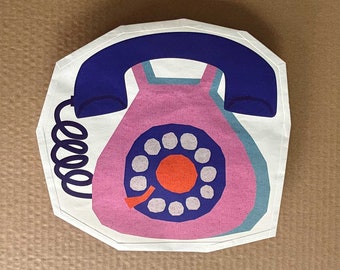 Téléphone rose - enveloppe cadeau faite main / boulette en papier (enveloppe cadeau, pochette en papier, pochette porte-bonheur qui sert également de carte de voeux)