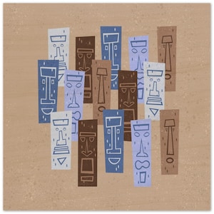 SINGING TIKIS V6 Mid Century Modern Tiki Pattern Wood Canvas Art Print