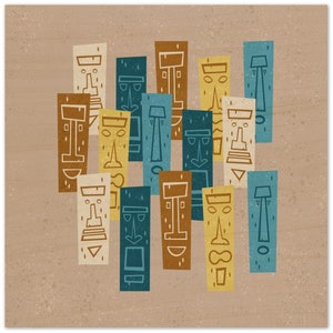 SINGING TIKIS V1  Mid Century Modern Tiki Pattern Wood Canvas Art Print