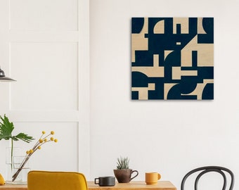 Geometric Space Age Mid Century Wood Canvas Abstract Wall Art Print Blue