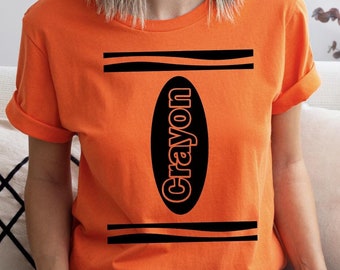 Bijpassend shirt met krijt, Halloween-kostuum met krijt, Halloween-shirts leraar, T-shirt met krijt, shirt kleur kleurpotlood, shirts voor leraar waskrijt, kleurpotloodfeest