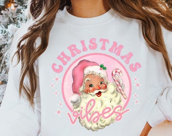 Retro Pink Christmas Vibes shirt, Christmas Vibes Tee, Pink Christmas shirt,Santa Christmas shirt,Funny Christmas Shirt, pink santa Shirt,