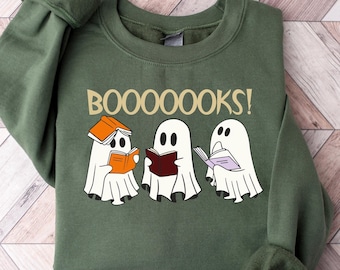 Niedliches Booooks T-Shirt - Halloween Shirt - Lese T-Shirt - The Books Shirt - Bibliothekar Geschenke-Bücherwurm Geschenke-Lehrer Shirts-BOO Bücher Sweatshirt