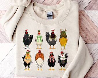 Сute Christmas Chickens Sweatshirt, Funny Christmas Chicken Sweatshirt, Christmas Crewneck, Holiday Sweatshirt, Christmas Farm Sweatshirt